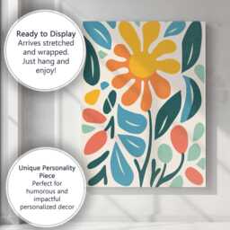 Modern Botanical Flower Illustration in Mustard Teal & Coral Tones Canvas Wall Art Print Decor Picture Ready To Hang - thumbnail 3