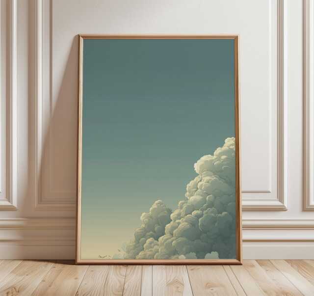 Minimal Cloudscape Poster, Calm Sky Wall Art, Soft Pastel Clouds Print, Serene Atmospheric Landscape - image 1