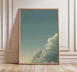 Minimal Cloudscape Poster, Calm Sky Wall Art, Soft Pastel Clouds Print, Serene Atmospheric Landscape - thumbnail 1