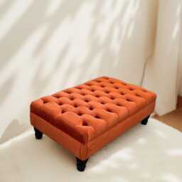 Handmade Tufted Velvet Chesterfield Ottoman - Mahogany Legs, Vintage Style
