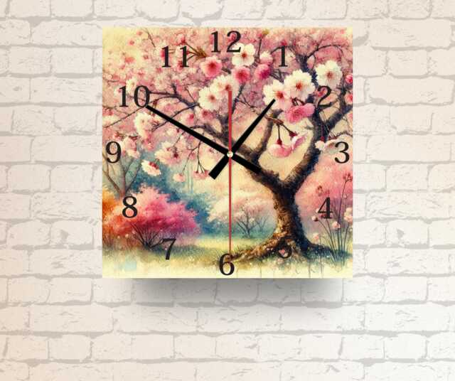 Cherry Blossom Glass Wall Clock Elegant Spring Home Decor - image 1