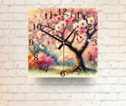Cherry Blossom Glass Wall Clock Elegant Spring Home Decor