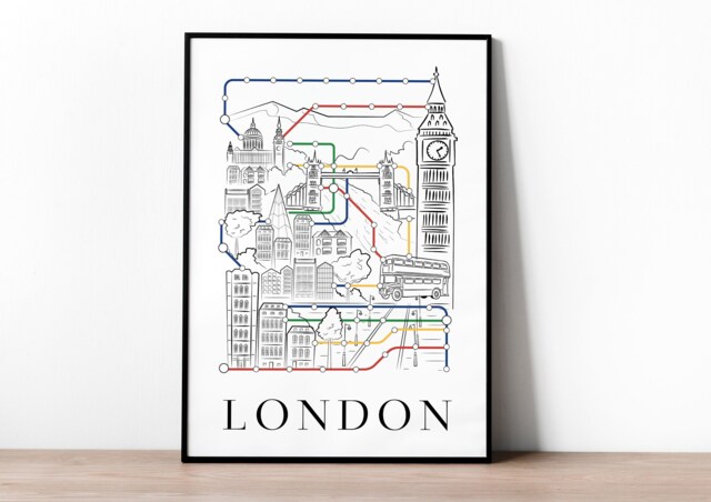London Poster, London Wall Art, Print, Skyline, Gifts, Decor, Living Room, Underground Art Poster - image 1