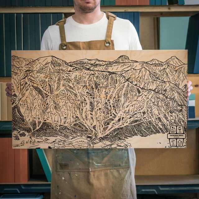 Jackson Hole Wyoming Ski Trail Map - Engraved Wood Wall Art, Winter Sport Cabin Decor, Snowboard Mountain Trail, Personalized Family Gift - image 1