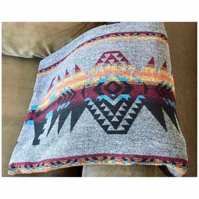 Wool Blend Blanket Throw in Yellow Orange Merlot Blue - North Shore - image 1