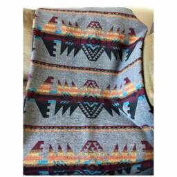 Wool Blend Blanket Throw in Yellow Orange Merlot Blue - North Shore - thumbnail 3