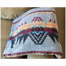 Wool Blend Blanket Throw in Yellow Orange Merlot Blue - North Shore - thumbnail 1