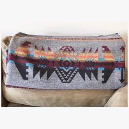 Wool Blend Blanket Throw in Yellow Orange Merlot Blue - North Shore - thumbnail 2
