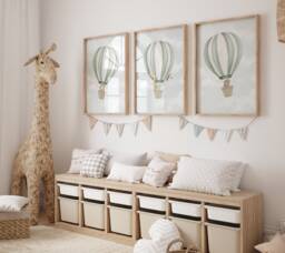Set Of 3 Hot Air Balloon Animals Prints, Nursery, Playroom, Children's Poster, Girls Boys Bedroom, Kids Wall Art, A3 A4 Print - thumbnail 1