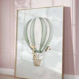 Set Of 3 Hot Air Balloon Animals Prints, Nursery, Playroom, Children's Poster, Girls Boys Bedroom, Kids Wall Art, A3 A4 Print - thumbnail 3