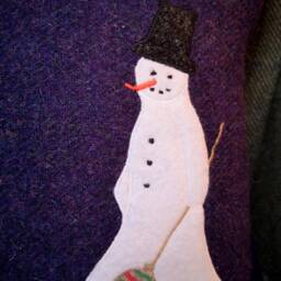 Harris Tweed Snowman Embroidered Christmas Cushion Cover - thumbnail 2