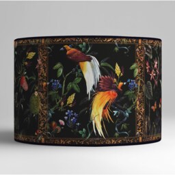 Tropical Exotic Lampshade, Motif With Birds & Flowers On A Black Background, Elegant Design, Golden Interior, Vintage Lighting - thumbnail 2