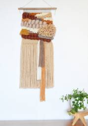 Handwoven Wool Tapestry, Beige Neutral Boho Wall Hanging, Minimalist Farmhouse Decor