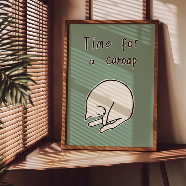 Time For A Catnap Unframed Print - Cat Poster Hand Drawn Art Wall Prints Colourful Decor Bedroom - image 1