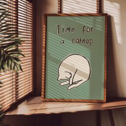 Time For A Catnap Unframed Print - Cat Poster Hand Drawn Art Wall Prints Colourful Decor Bedroom - thumbnail 1