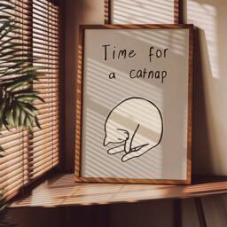 Time For A Catnap Unframed Print - Cat Poster Hand Drawn Art Wall Prints Colourful Decor Bedroom - thumbnail 3