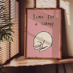 Time For A Catnap Unframed Print - Cat Poster Hand Drawn Art Wall Prints Colourful Decor Bedroom - thumbnail 2