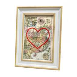 China Heart Map - Custom Gift Anniversary For Him Framed Wedding Vintage Print Of With Hand-Embroidered