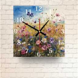 Wildflower Glass Wall Clock Watercolor Floral Art, Gloss Finish - 20cm Or 30cm - thumbnail 2