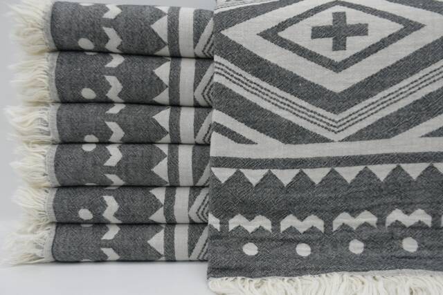"Double Face Towel, Ultra Soft Towel, Aztec Towel, Black Towel, Cotton Towel, Turkish Towel, 40""x70" - image 1