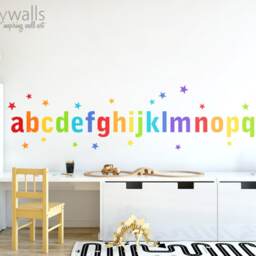 Alphabet Wall Decal, Sticker, Letters Rainbow Abc Lettering & Stars Playroom Decor - thumbnail 2