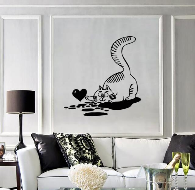 Wall Vinyl Decal Cute Cat Milk Spill Heart Symbol Pop Art Cool Abstract Modern Home Decor - #1104Di - image 1