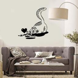 Wall Vinyl Decal Cute Cat Milk Spill Heart Symbol Pop Art Cool Abstract Modern Home Decor - #1104Di - thumbnail 3