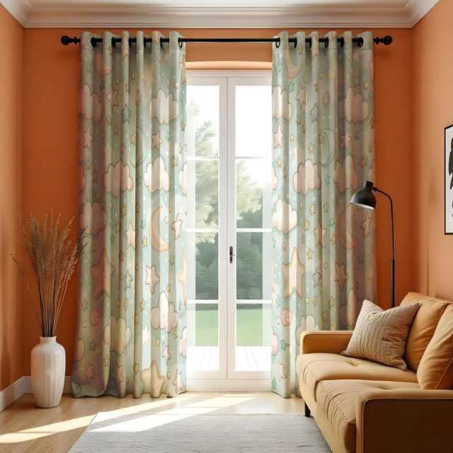 Moon & Stars Nursery Curtains, Cloud Print Window Panels, Dreamy Sky Design Made To Measure Drapes For Baby Room Or Kids Bedroom - image 1