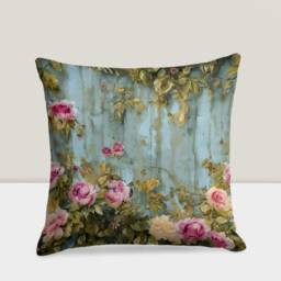 Rose Turquoise Floral Pillow Case, Farmhouse Decoration Cushion Cover, Summer Throw Pillow, Stylish Living Room Decor, Vibrant Design - thumbnail 2