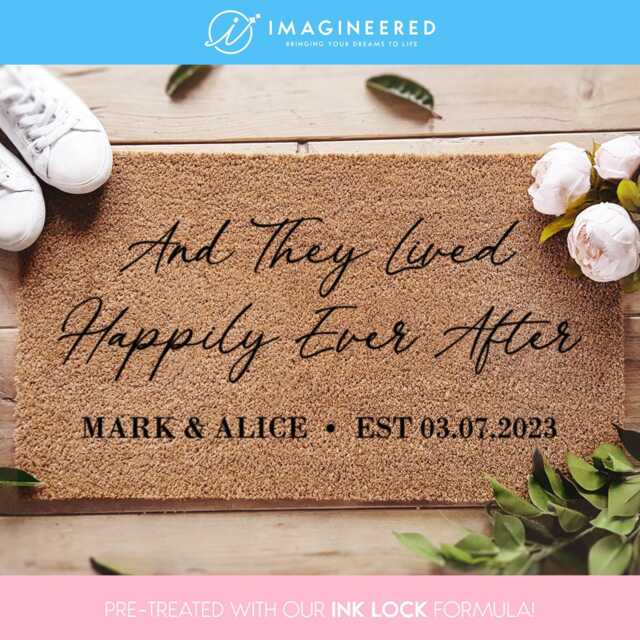 Wedding Rug - Quote & They Lived Happily Ever After Custom Decor Personalized Doormat Entryway - image 1