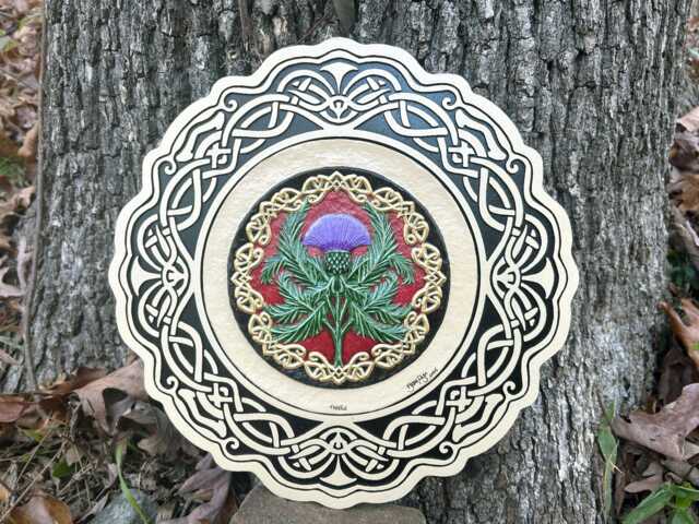 Scottish Thistle - Cast Paper Kevin Dyer Celtic Emblem Of Scotland Scotch Clansman Highland Aesthetic Wall Decor Hanging Purple Flower - image 1