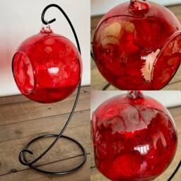 Hand Painted, Red Candle Holder. Glass Holder On A Stand, Gift Ideas. Shelf Decor. Christmas For Her. Romantic - thumbnail 2