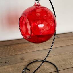 Hand Painted, Red Candle Holder. Glass Holder On A Stand, Gift Ideas. Shelf Decor. Christmas For Her. Romantic - thumbnail 3