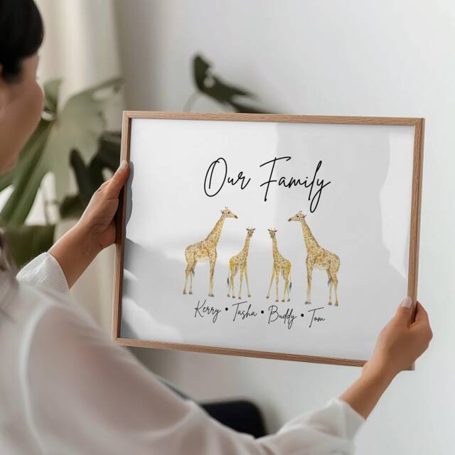 Personalised Framed Giraffe Family Print, Sign, Gift, Home Decor Christmas Gift - image 1