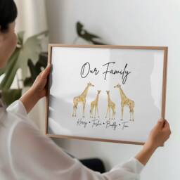 Personalised Framed Giraffe Family Print, Sign, Gift, Home Decor Christmas Gift - thumbnail 1