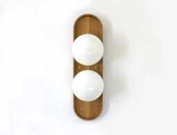White Oak & Double Opal Glass Globe Mid Century Modern Sconce Light Vanity Entry - thumbnail 1
