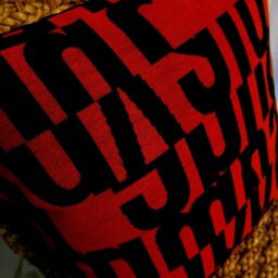 Mid Century Modern Pillow Cover Scarlet Red Letters, Gunnar Anderson Fabric - thumbnail 3