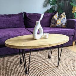 Oval Reclaimed Coffee Table With Hairpin Legs, Choice Of Sizes+Colours - thumbnail 3