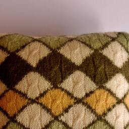 Upcycled Mohair Cushion Cover Handmade Green Diamond Pillow - thumbnail 3