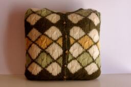 Upcycled Mohair Cushion Cover Handmade Green Diamond Pillow