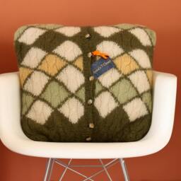 Upcycled Mohair Cushion Cover Handmade Green Diamond Pillow - thumbnail 2