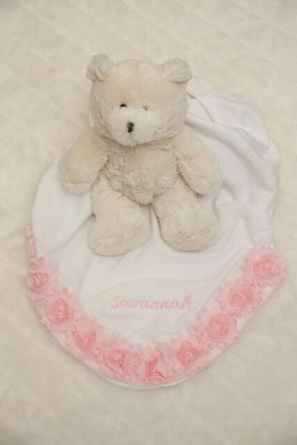 Baby Girl Blanket Personalized White Receiving Gift - image 1