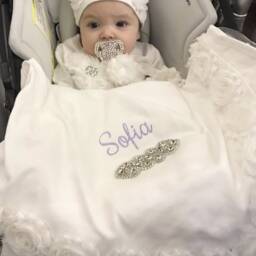 Baby Girl Blanket Personalized White Receiving Gift - thumbnail 3