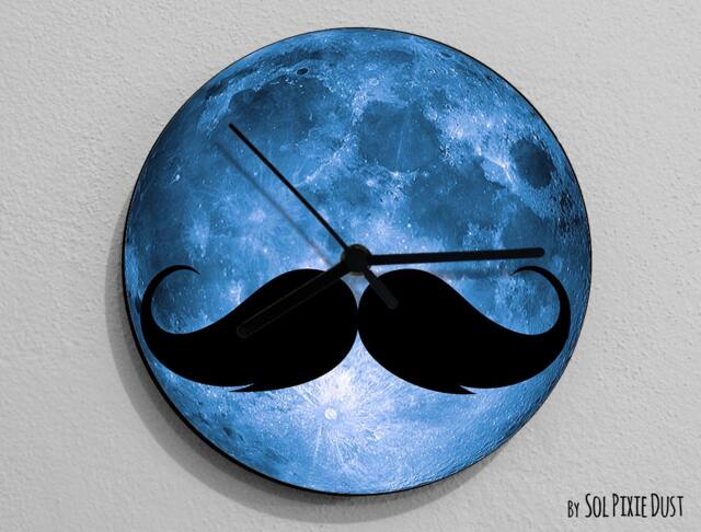 Moustache - Silhouette On Moon Wall Clock Clock Unique Decor Gift Idea Rgb Led 5V Backlit Option - image 1