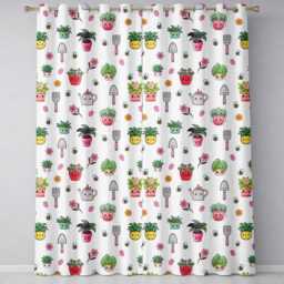 Cute Kawaii Garden Tools Plants Bees Floral Seamless Pattern Readymade Eyelet Ring Top Thermal 100% Blackout Curtains - thumbnail 2