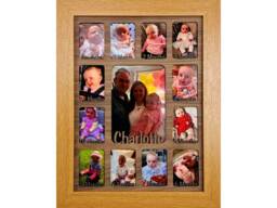 Newborn Baby 1st Year Personalised Photo Frame 1-12 Months - Natural Finish & Walnut Insert