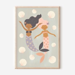 Girls Mermaid & Shell Print. Wall Art For Girls Room, Nursery Or Playroom - Print Only - thumbnail 3