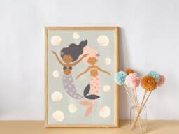 Girls Mermaid & Shell Print. Wall Art For Girls Room, Nursery Or Playroom - Print Only - thumbnail 1