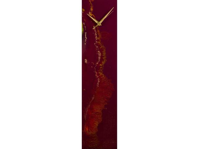 Handmade Glass Wall Clock, Modern Maroon & Gold Decor, 24 Inch - image 1