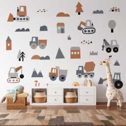 Construction Vehicle Wall Decals - Cartoon Trucks, Diggers, Nursery Decor - thumbnail 4
